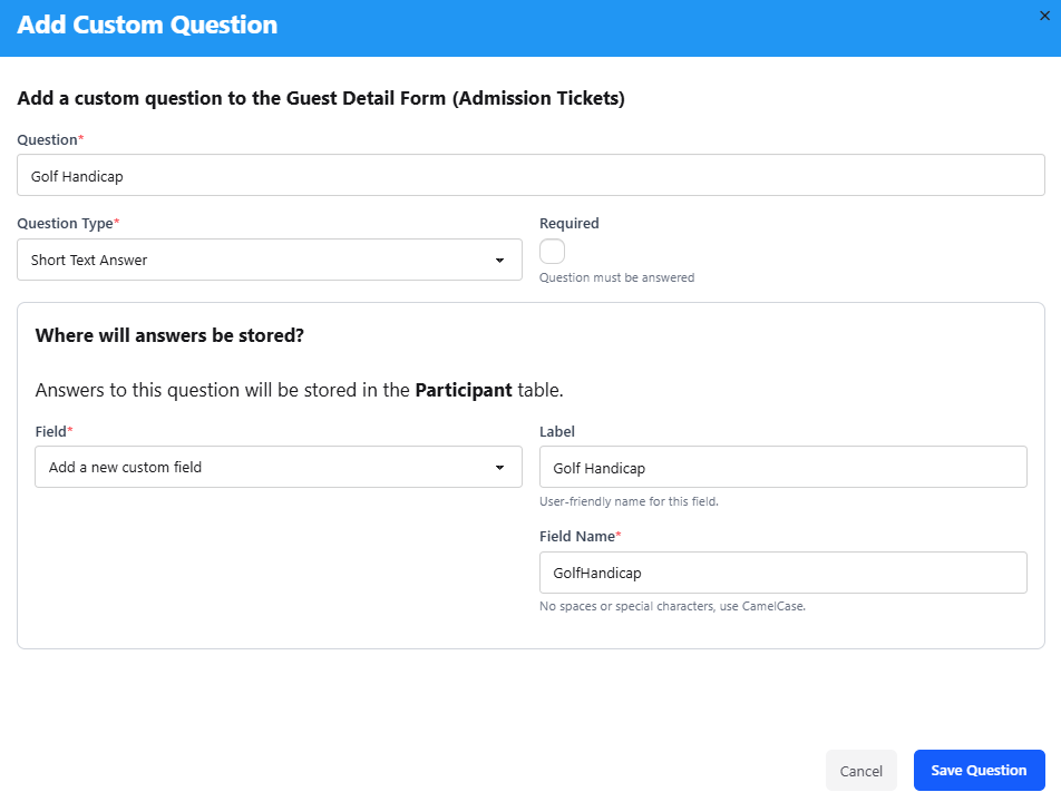 Add Custom Question in Auctria