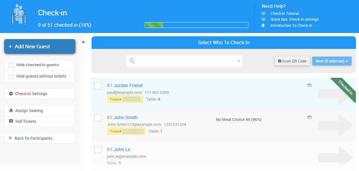 Auctria Check In dashboard