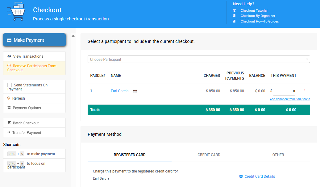 Auctria Dashboard Checkout Page