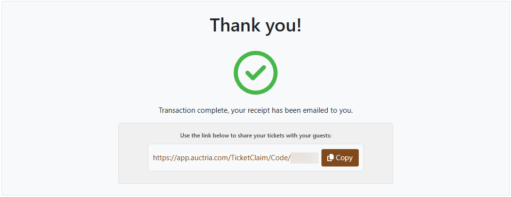 Ticket Purchase Confirmation Page Claim Link