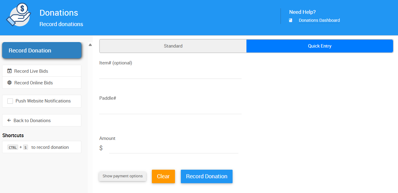 Record Donation Quick Entry
