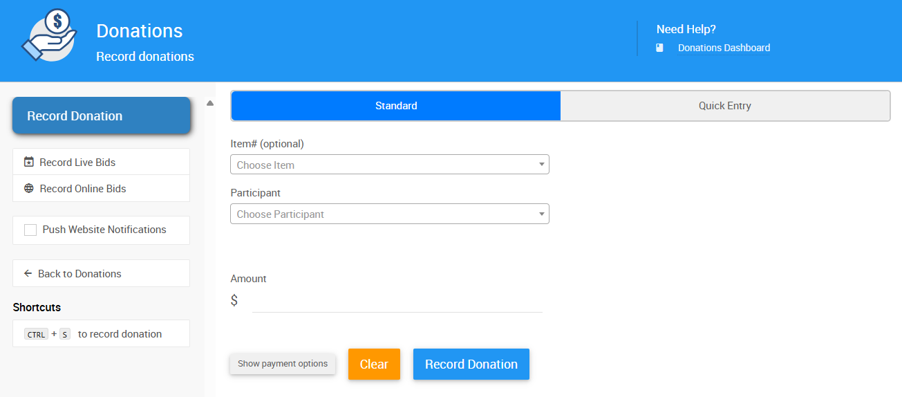 Record Donation Standard Entry
