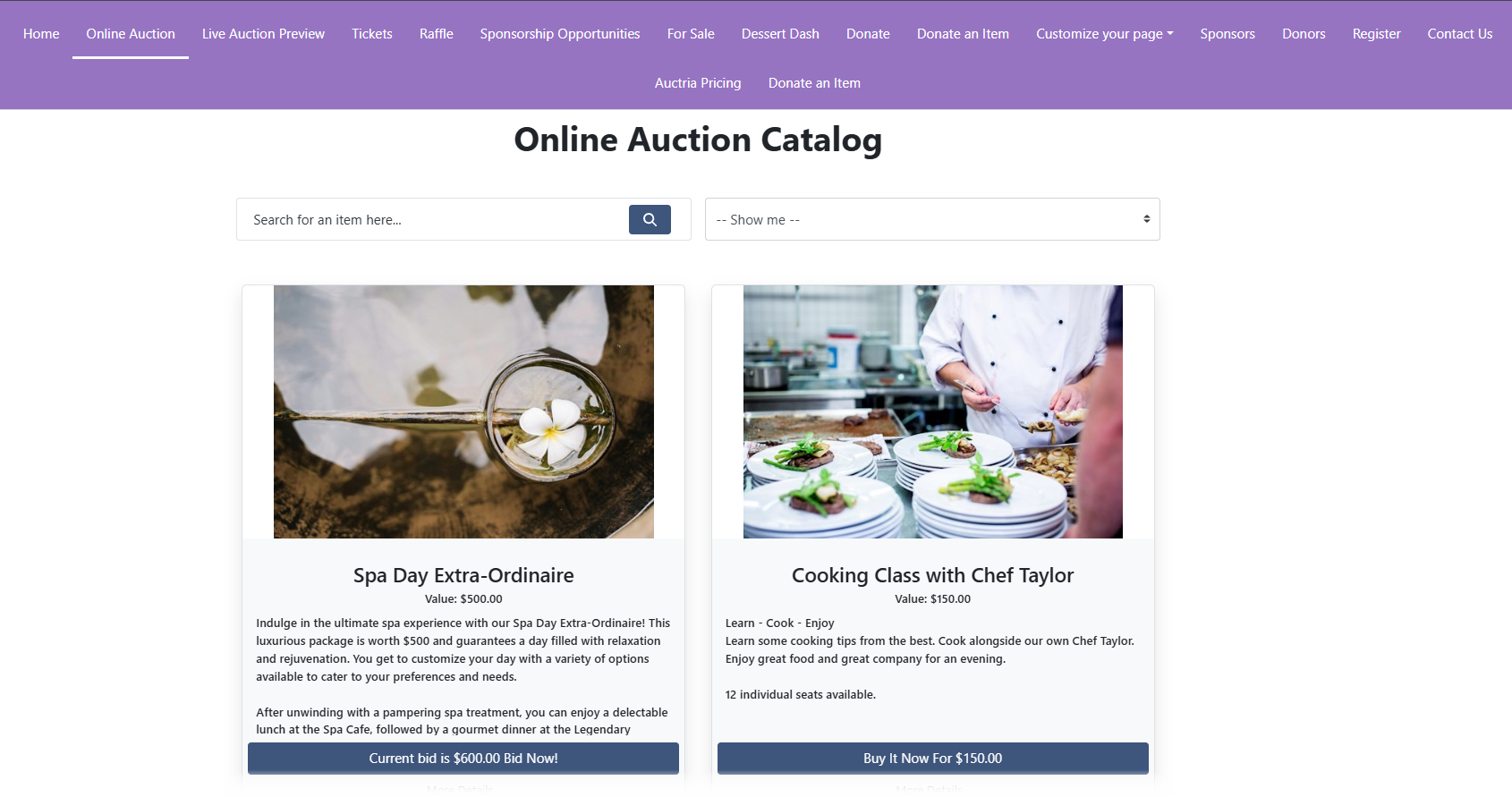 Example Auctria Event Website