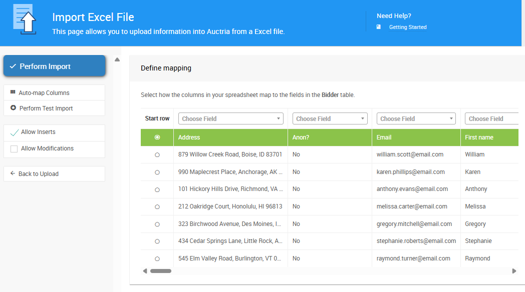 Import Excel File Page after Excel file upload