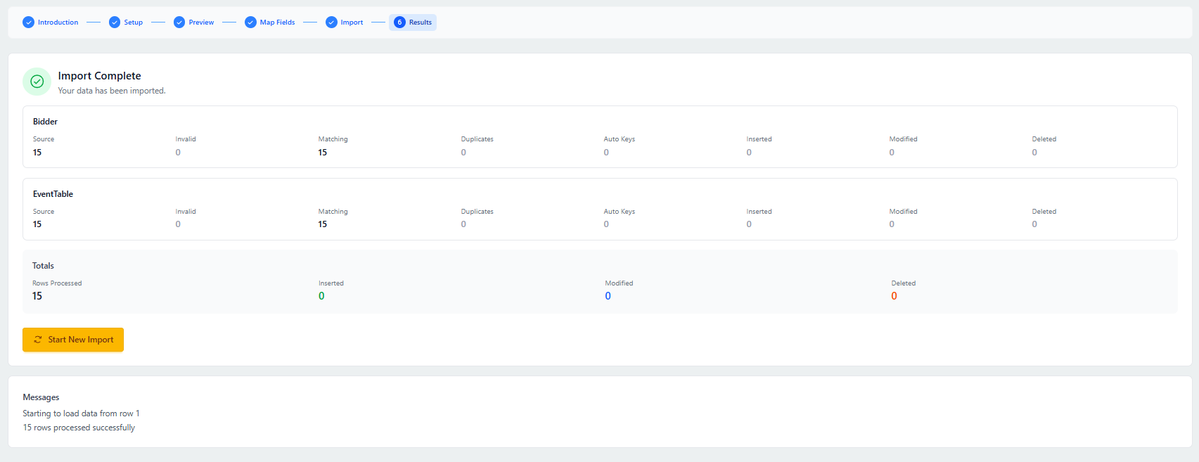 Import Complete Page