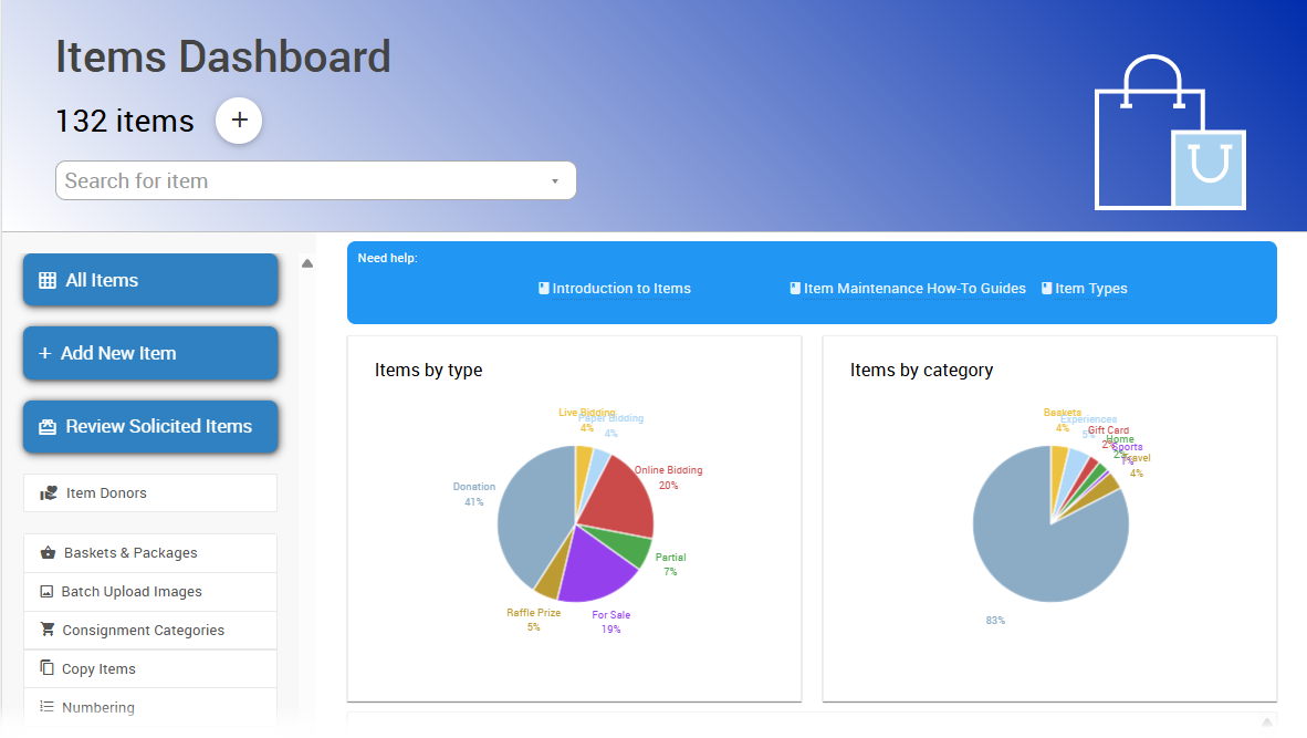 Auctria Items Dashboard