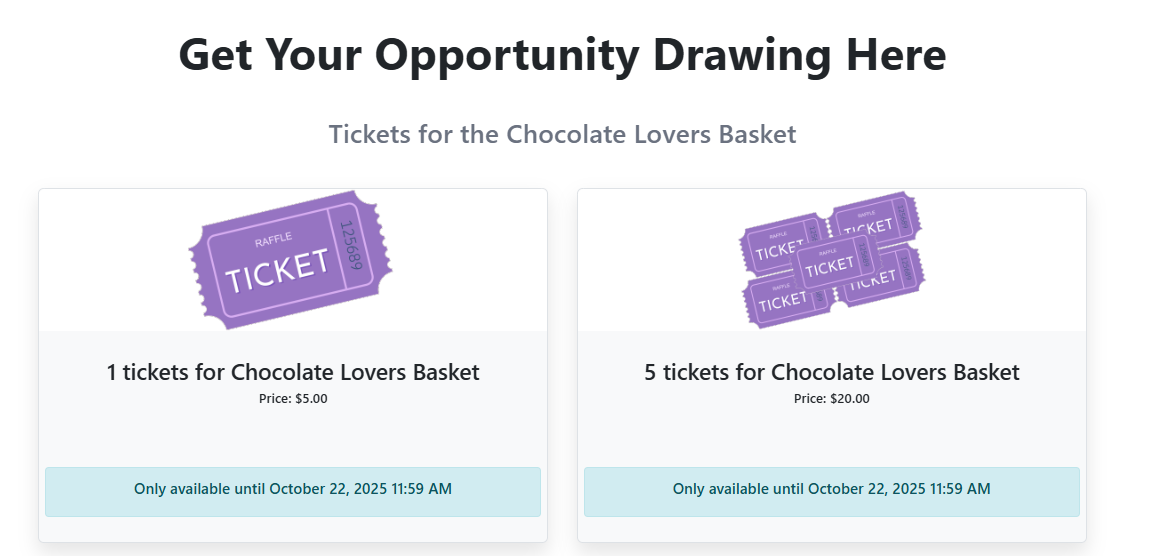 Raffle Tickets Sold on the Event Website