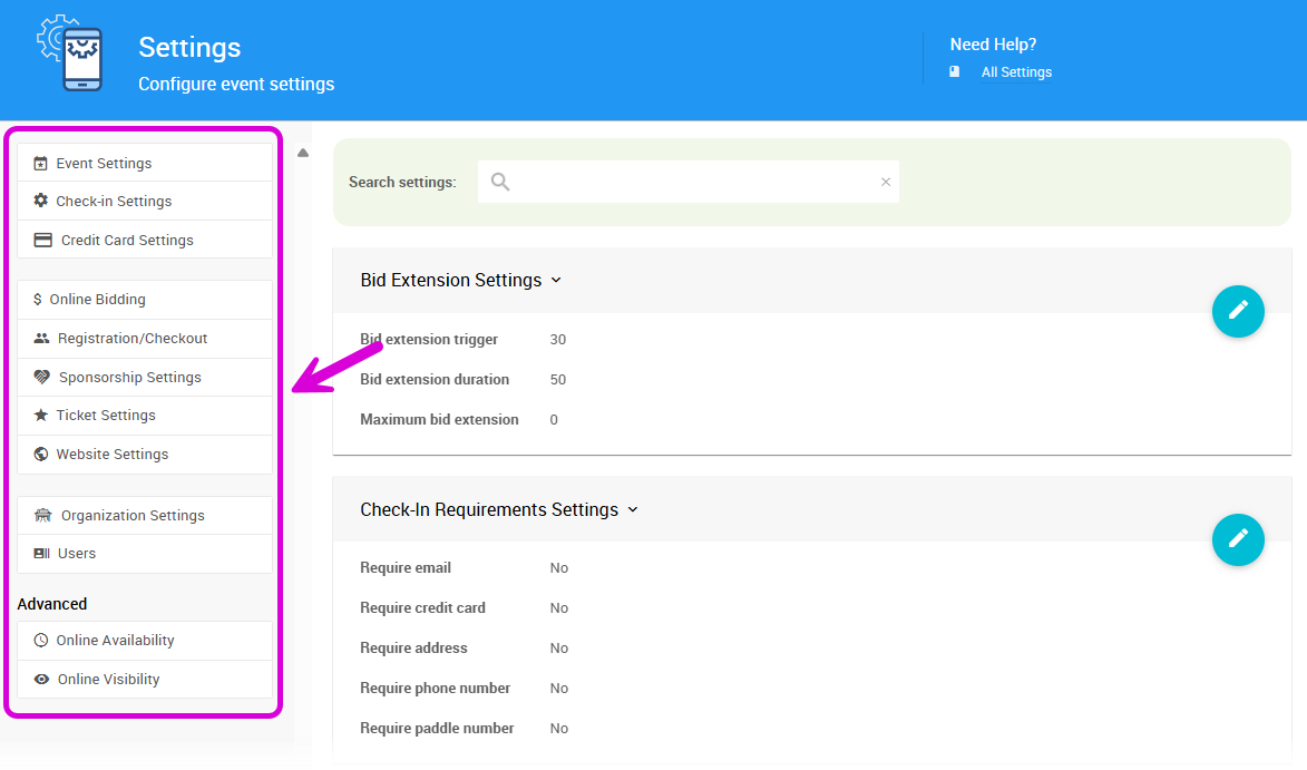 Popular Settings Pages