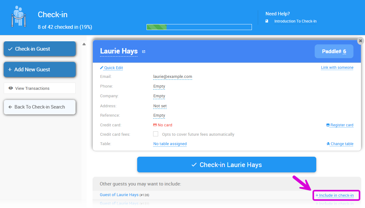 Include in check-in button